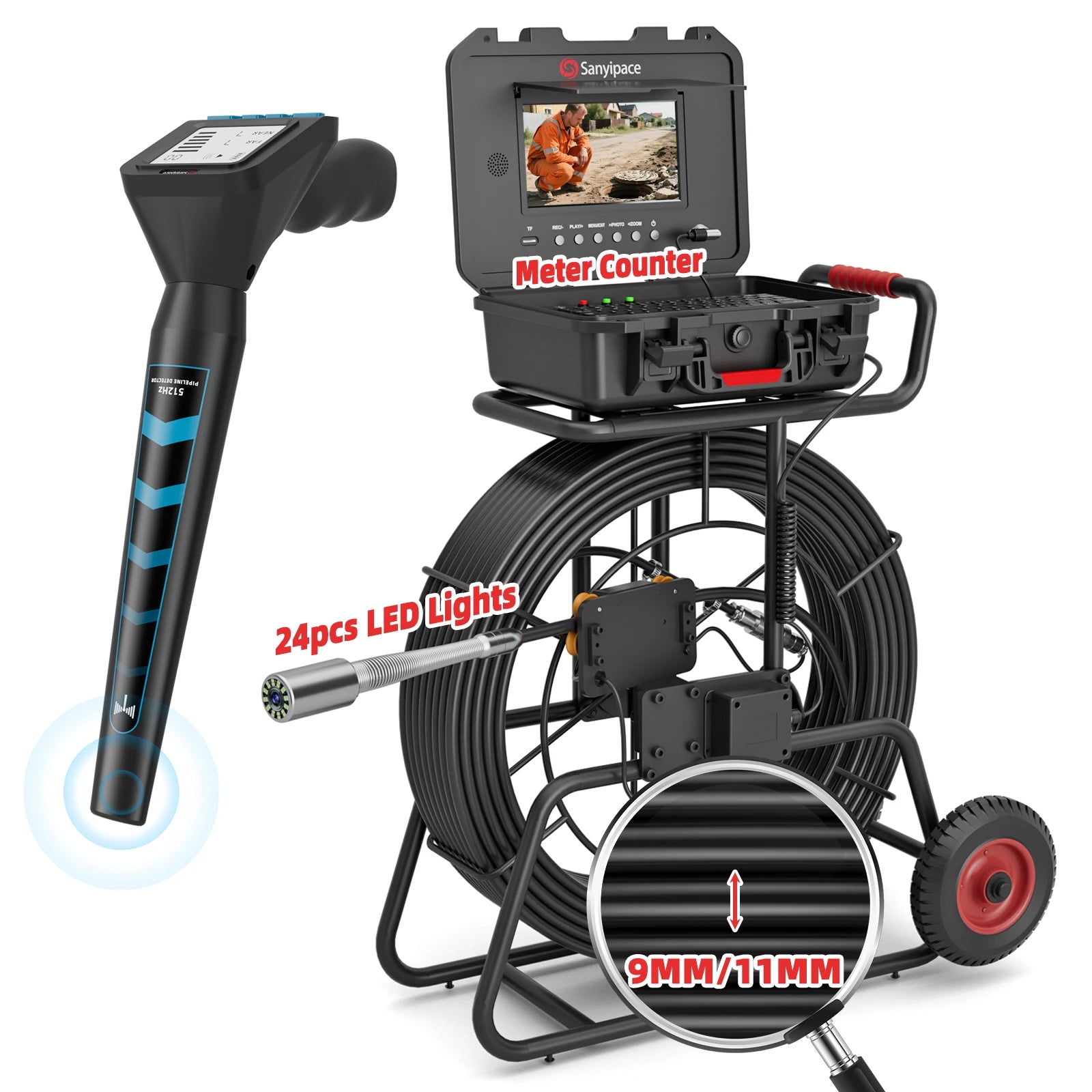 Sewer Camera 24pcs LED Lights Super Bright Drain Camera with 9mm/11mm Coils | S870DSTKM