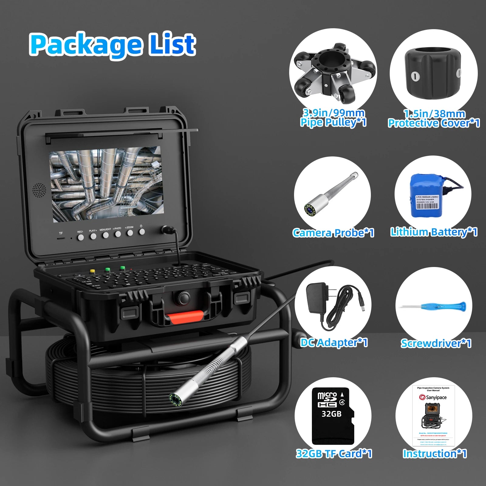 Drain Camera Harder Cable with 512Hz Sonde & Meter Counter | S850DSTKM