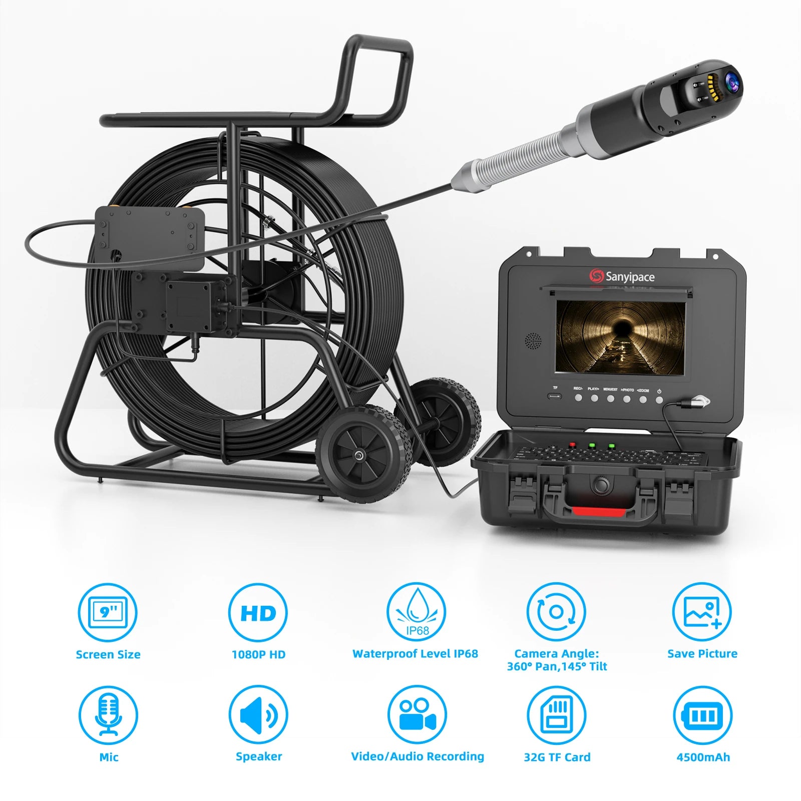 360 Pan Plumbing Camera with 9mm Coils Sewer Camera | S830DTKMC50