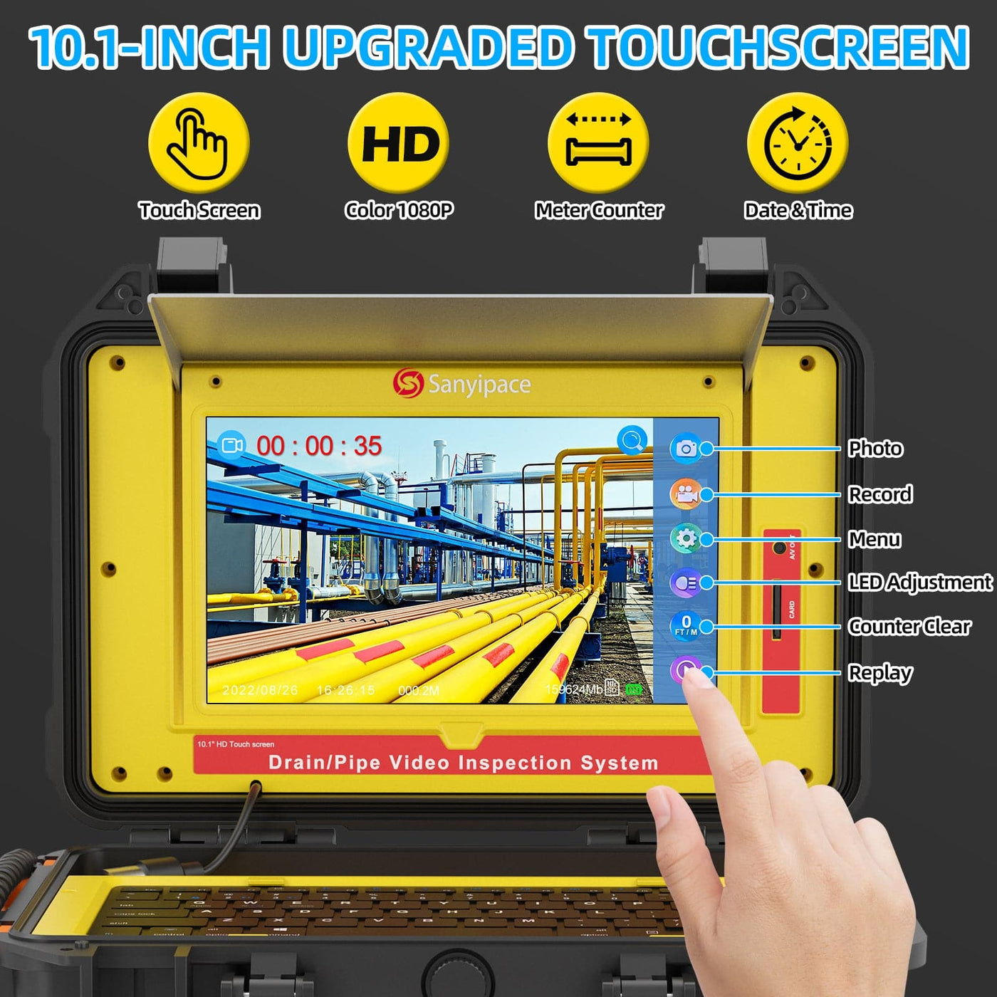 10.1 inch Touch Screen Sewer Camera with Self-leveling & Meter Counter | S610ASMKTCP