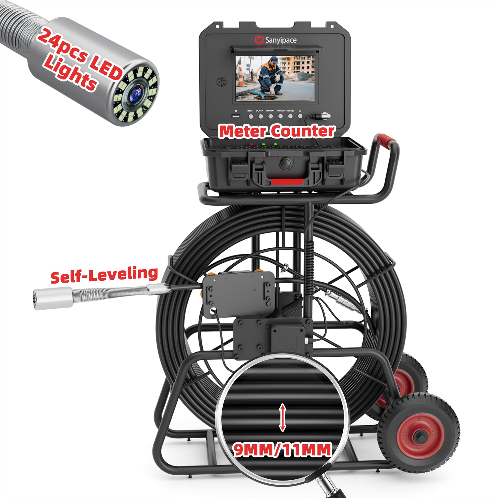 Csatorna kamera 24db LED-es fényű szuperfényes leeresztő kamera 9mm/11mm tekercsekkel | S870DSTKM