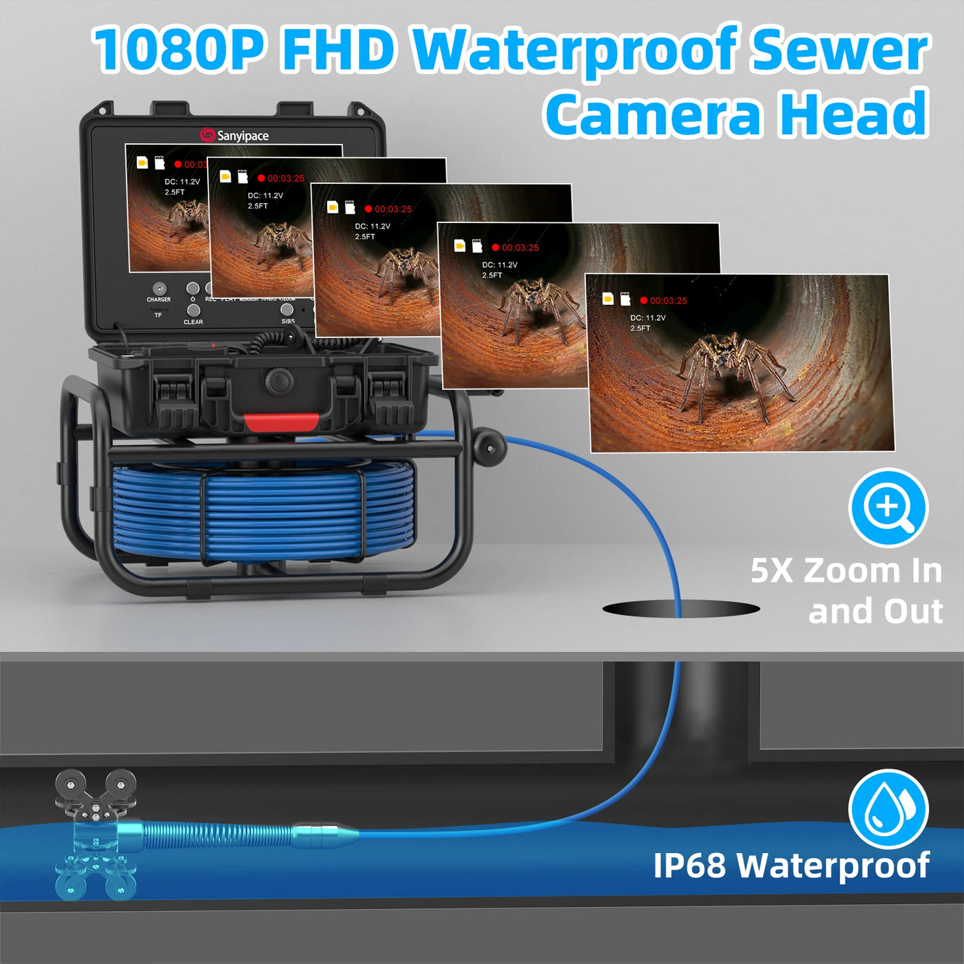 9-Inch Soft Cable Sewer Camera with 512Hz Sonde & Self-leveling | S8951DSRTM68R