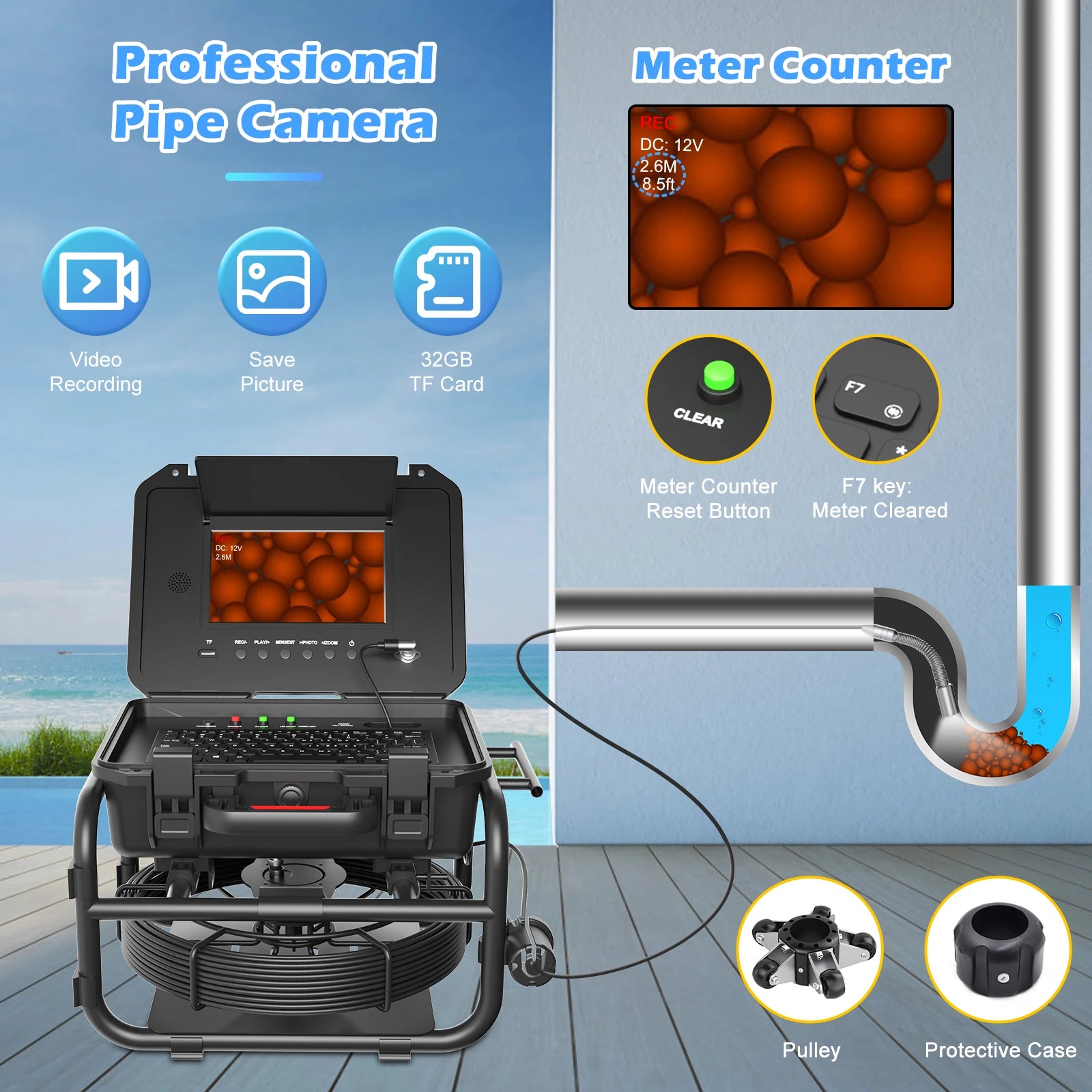 Sewer Camera with Meter Counter & 512Hz Locator | F5100DJKABTX/S850DSTKM