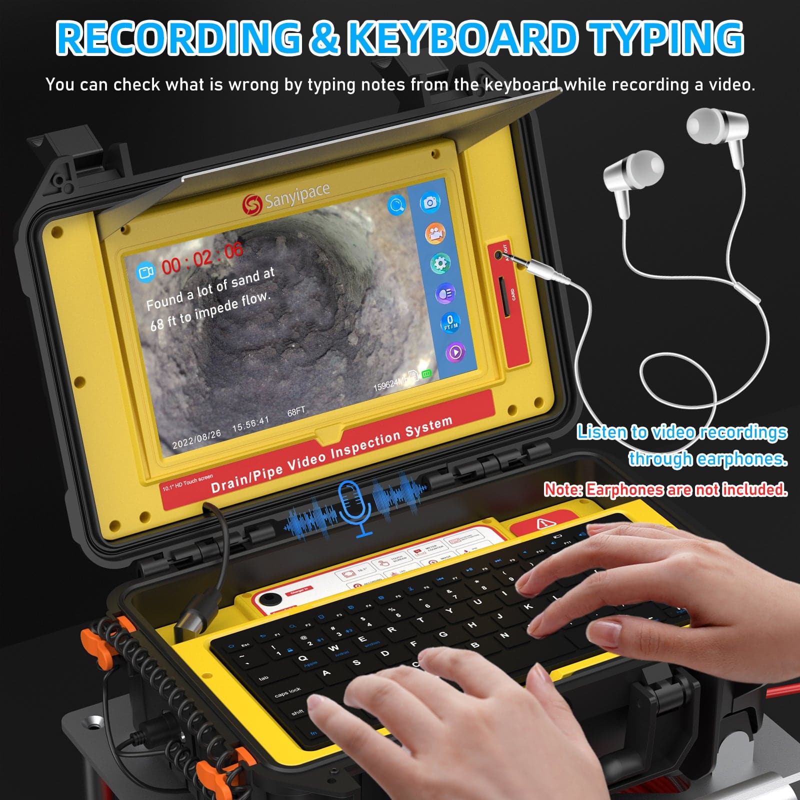 10.1 inch Touch Screen Sewer Camera with Self-leveling & Meter Counter | S610ASMKTCP