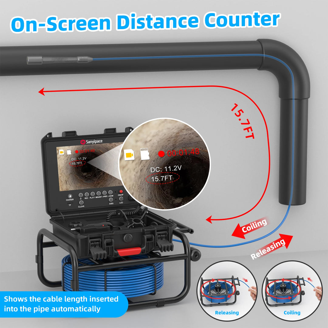Sewer Camera 9-Inch HD Screen with Meter Counter