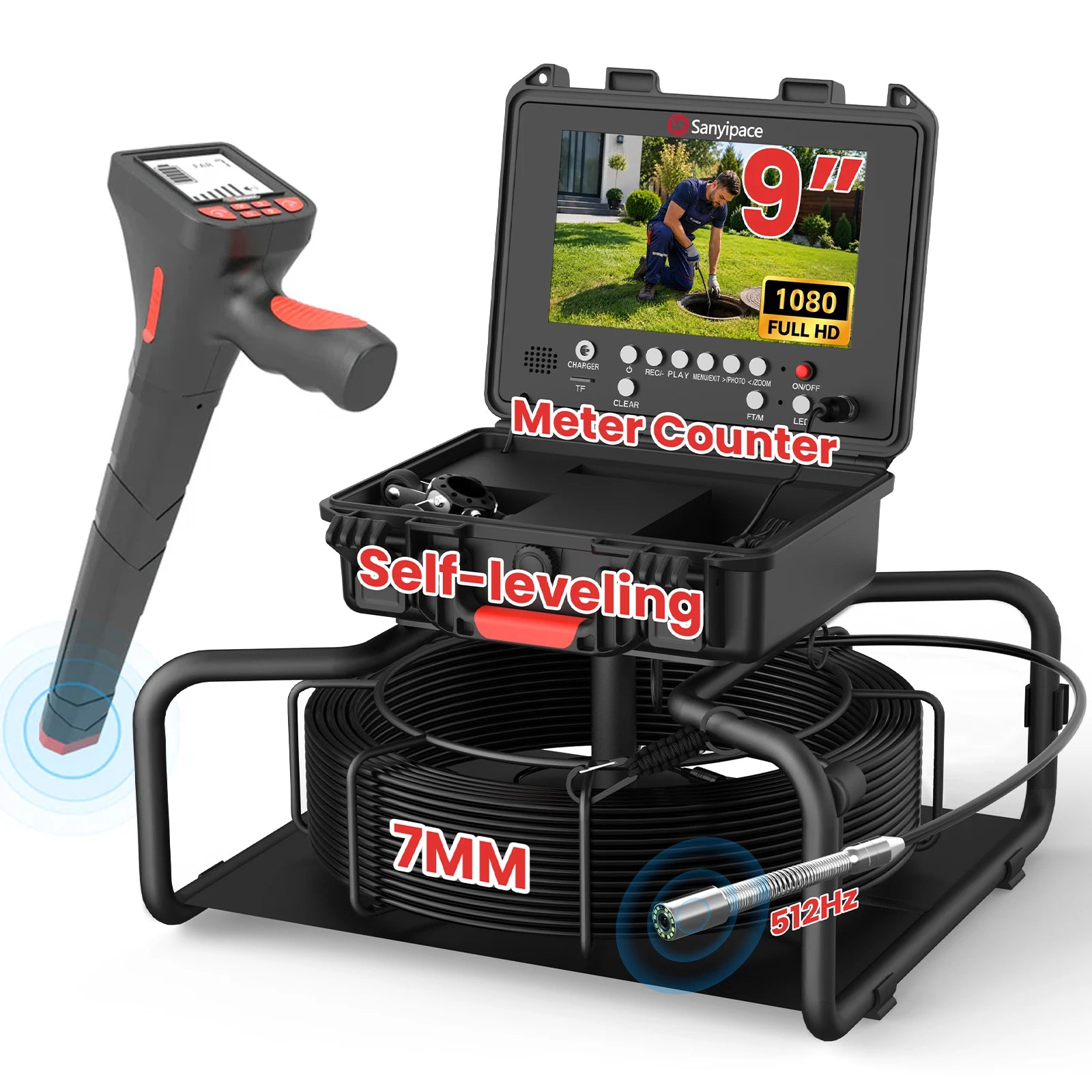 7MM Hard Cable Sewer Camera with 512Hz Sonde & Meter Counter | S880DSTKM