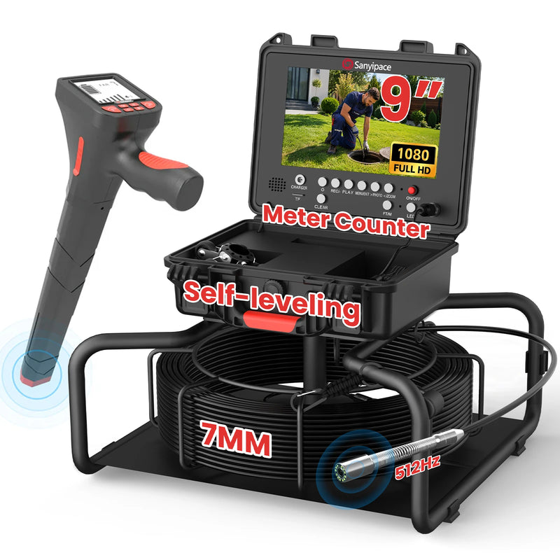 7MM Hard Cable Sewer Camera with 512Hz Sonde & Meter Counter | S880DSTKM