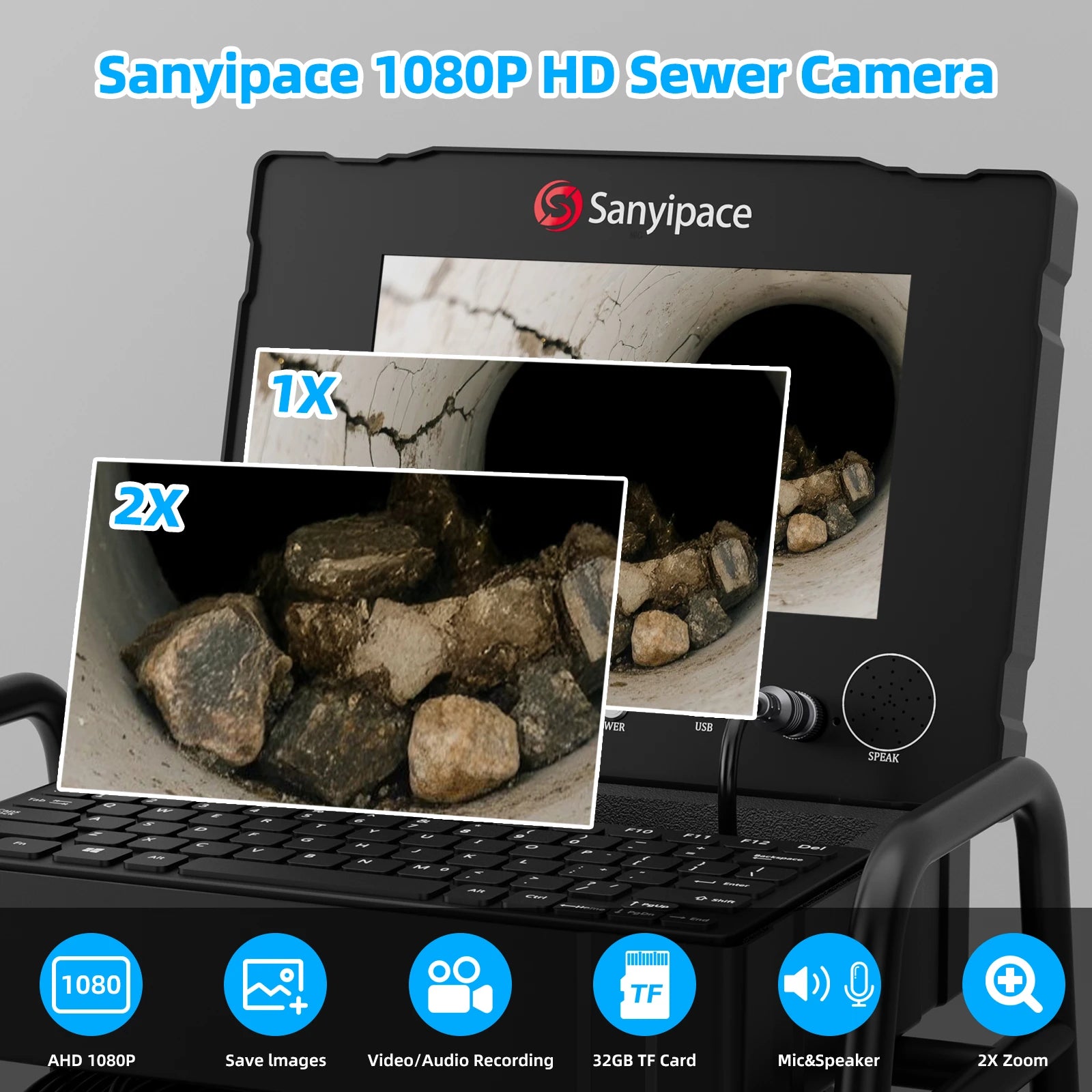 Ultra-Bright 8 LED Sewer Camera with 7H Long-Lasting Battery | S5981DSRTKMS58