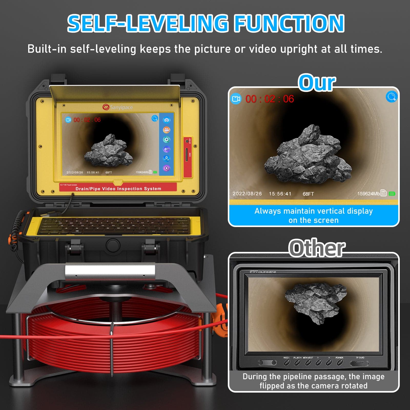 10.1 inch Touch Screen Sewer Camera with Self-leveling & Meter Counter | S610ASMKTCP