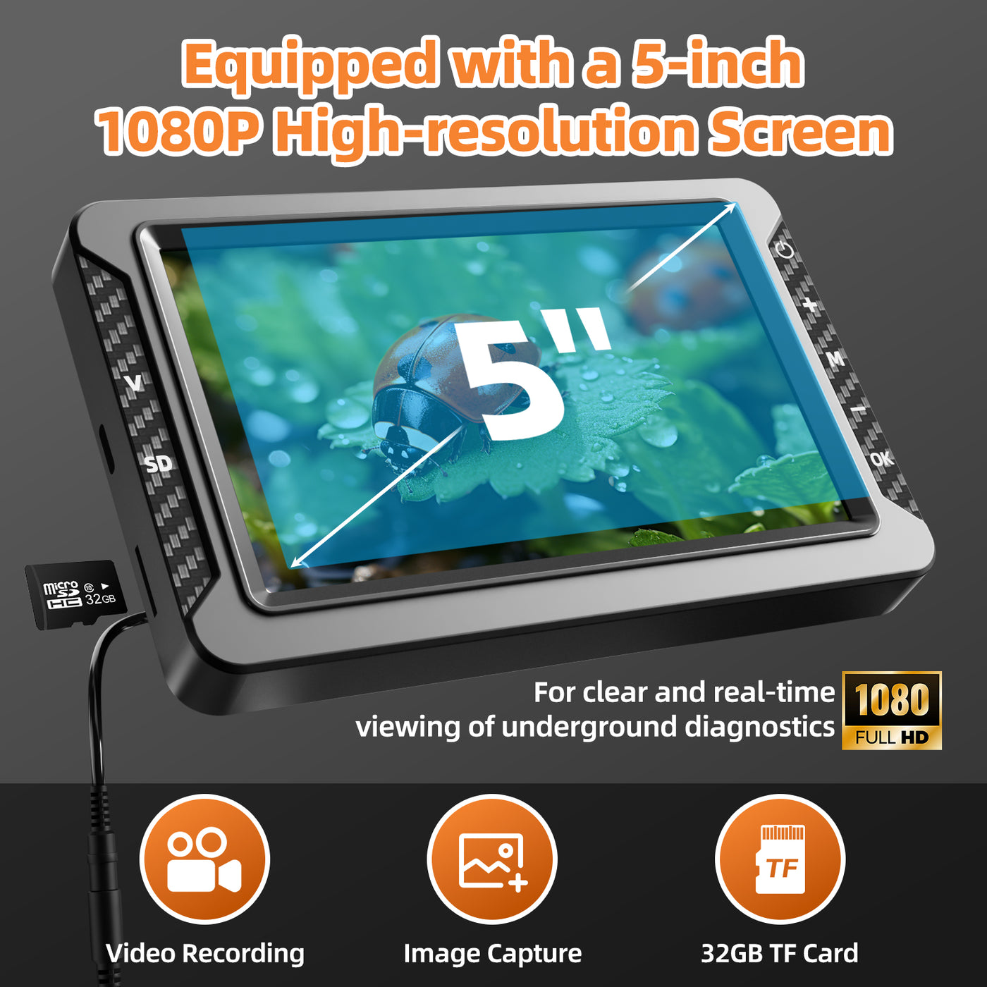 5-inch Screen Sewer Camera with Meter Marker & Multi-Color Options | S5517DC