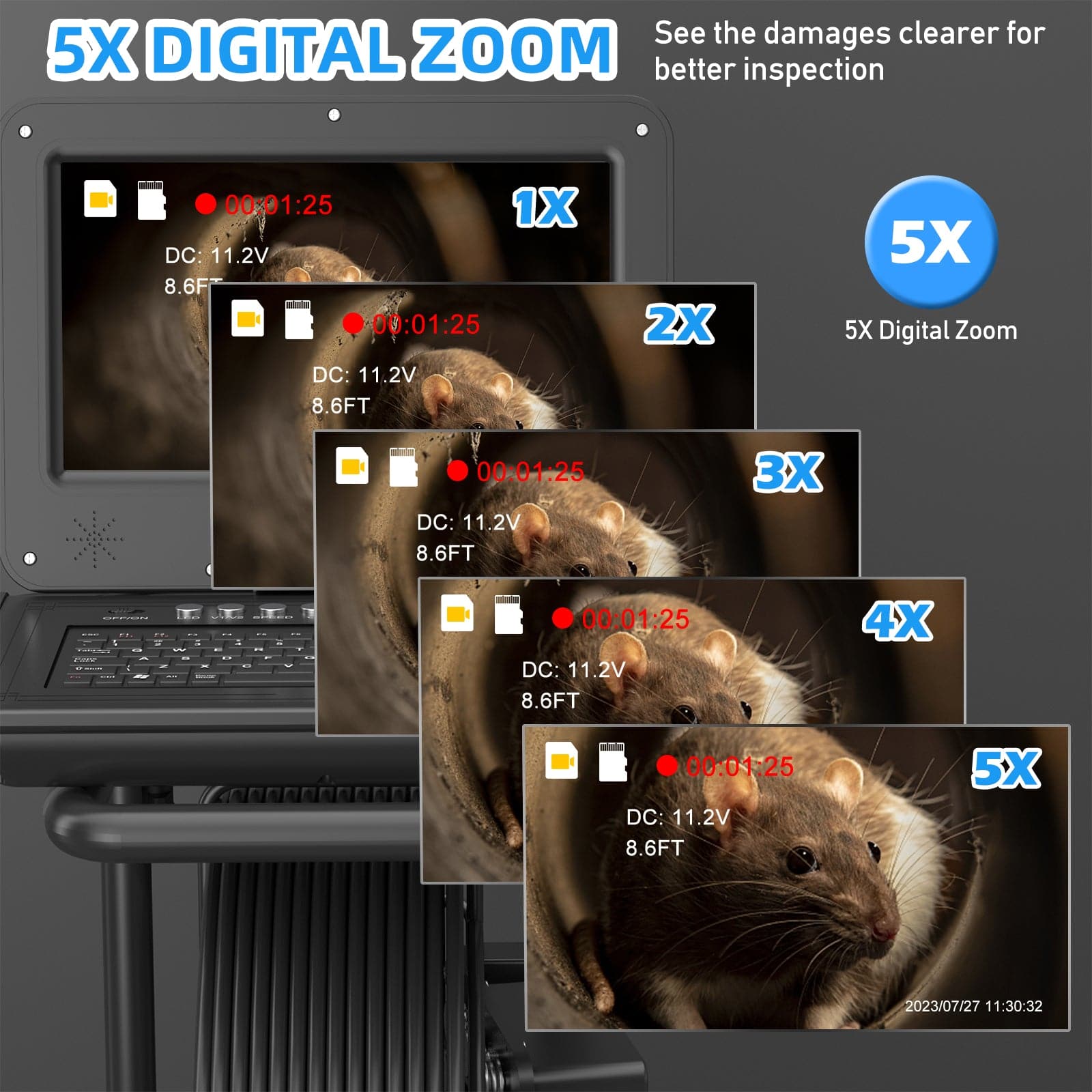 10-inch Endoscope Sewer Camera with 512Hz sonde & Meter Counter | SANYIPACE S810ADSMKT