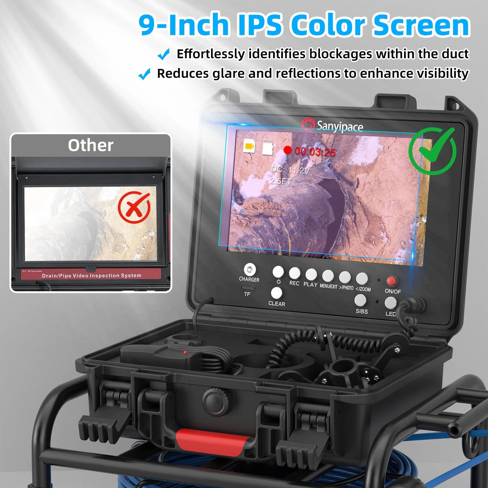 9-Inch Soft Cable Sewer Camera with 512Hz Sonde & Self-leveling | S8951DSRTM68R