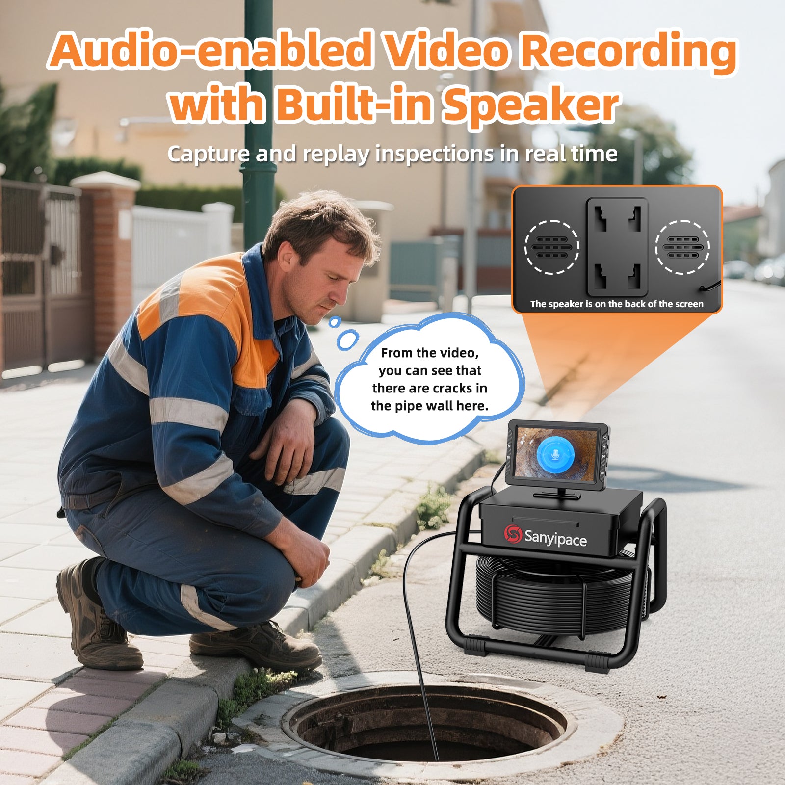 Cámara de inspección de alcantarillado con pantalla de 5 pulgadas y marcador de medidor & Opciones multicolor | S5517DC