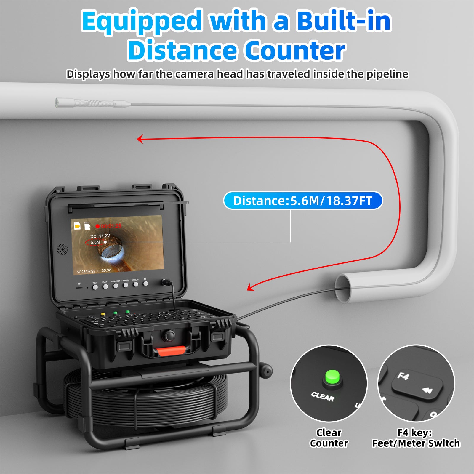 Drain Camera Harder Cable with 512Hz Sonde & Meter Counter | S850DSTKM