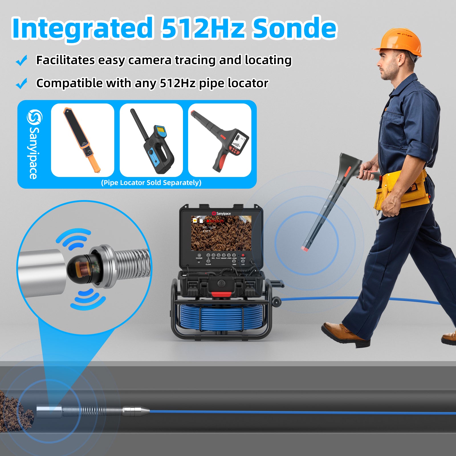 9-Inch Soft Cable Sewer Camera with 512Hz Sonde & Self-leveling | S8951DSRTM68R