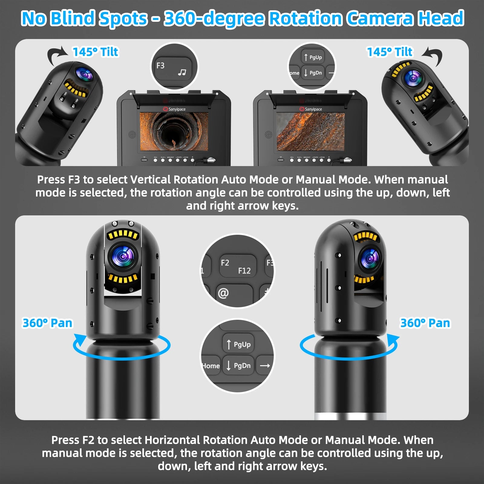 Plumbing Camera 360 Rotating, Sewer Camera Drain Camera with 9mm/11mm Coils  | S870DTKMC50 (Shipped within a week)