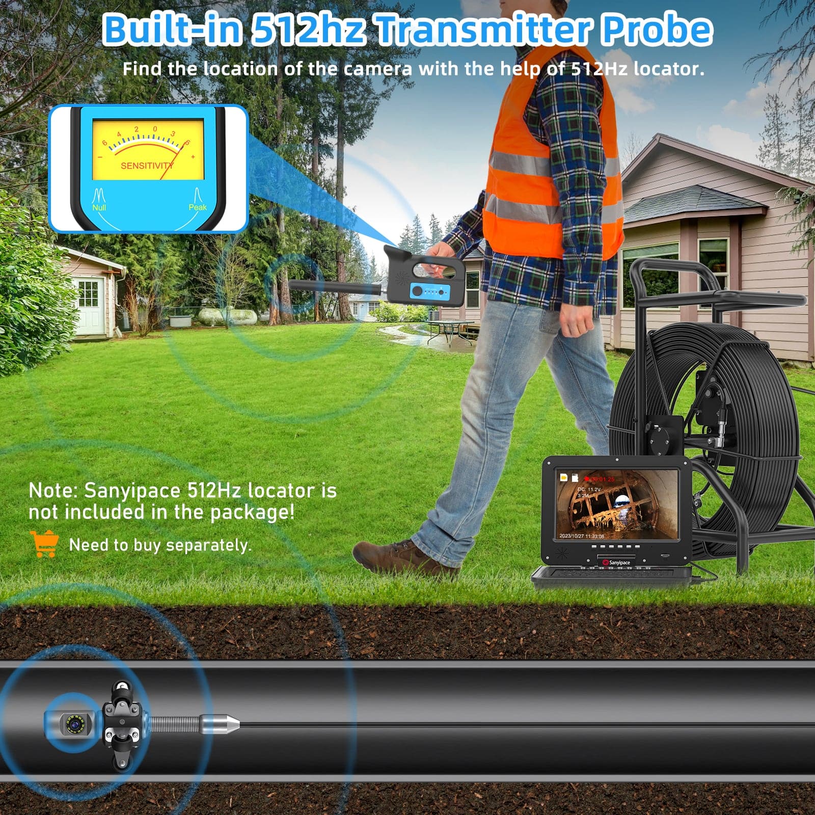 360° Horizontal Rotating Sewer Camera with Meter Counter | S810ASMKT360