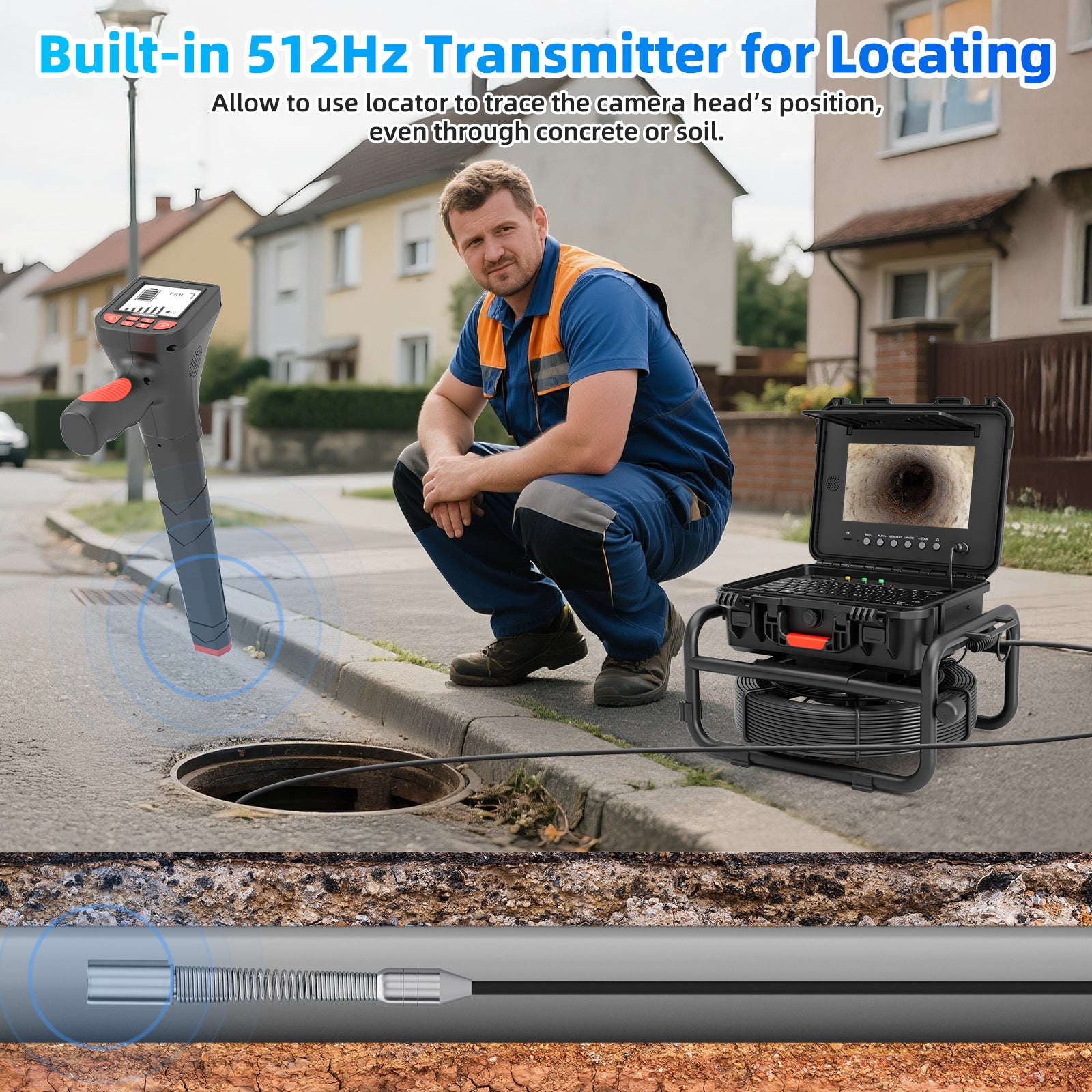 Drain Camera Harder Cable with 512Hz Sonde & Meter Counter | S850DSTKM