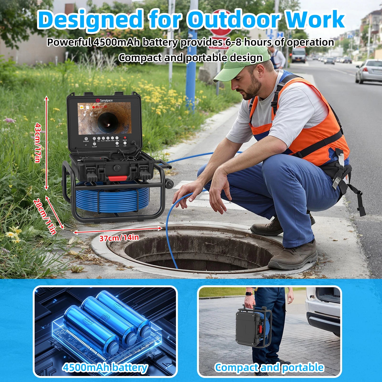 9-Inch Soft Cable Sewer Camera with 512Hz Sonde & Self-leveling | S8951DSRTM68R