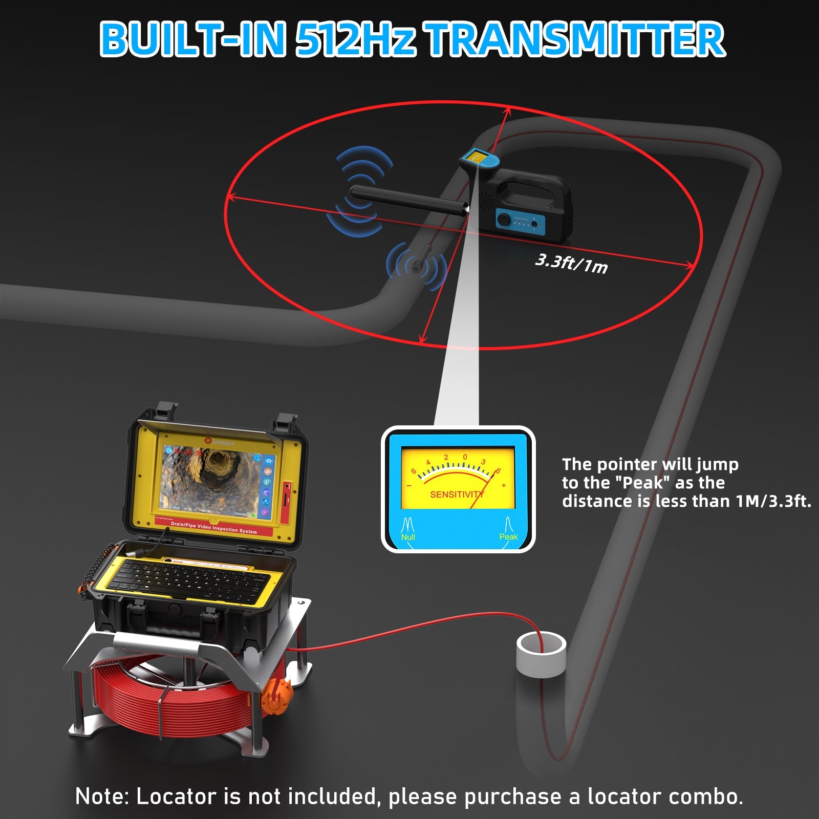 10.1 inch Touch Screen Sewer Camera with Self-leveling & Meter Counter | S610ASMKTCP
