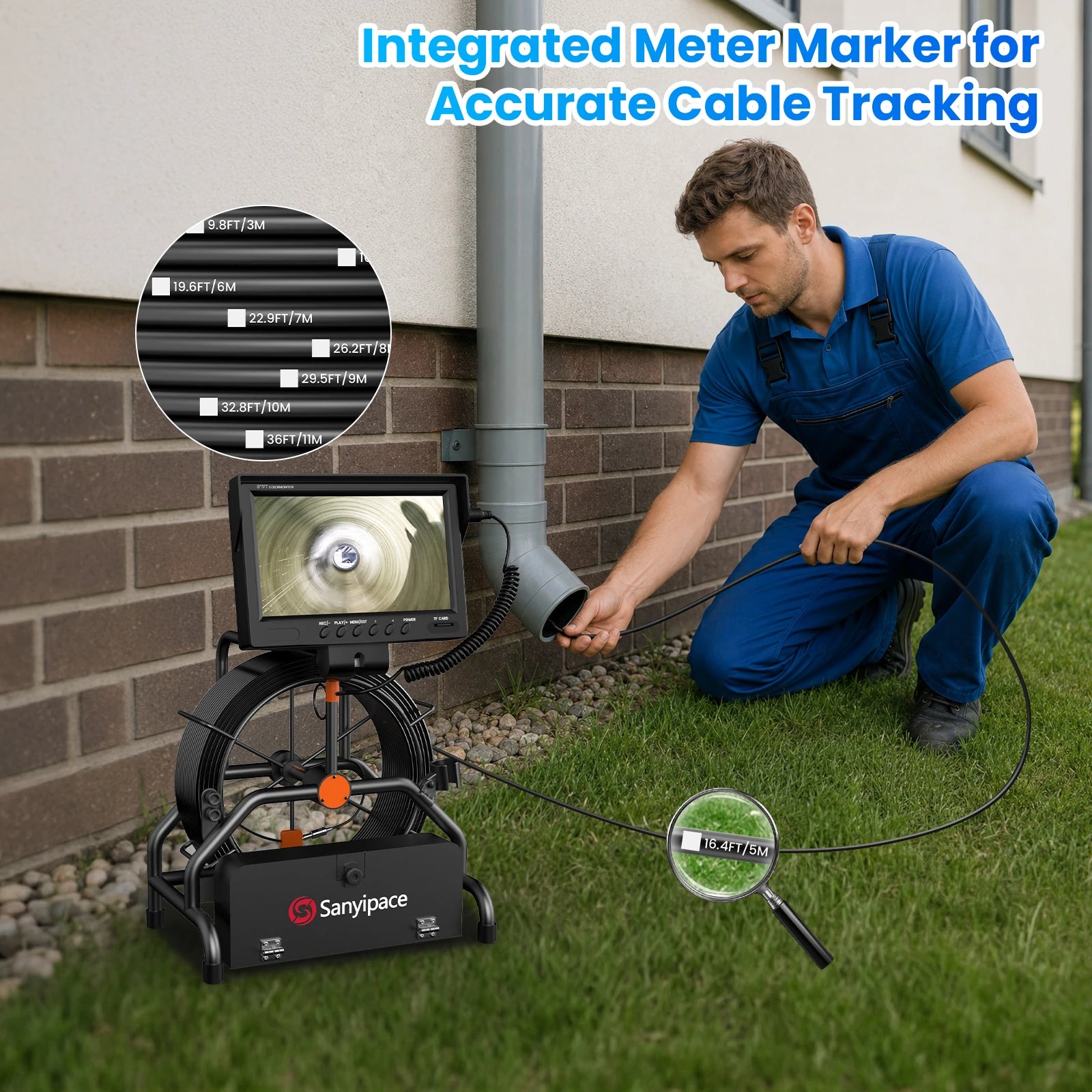 Sewer Camera with Dual-Axis 180° or 360° Rotatable Screen | S620DCSTS58R
