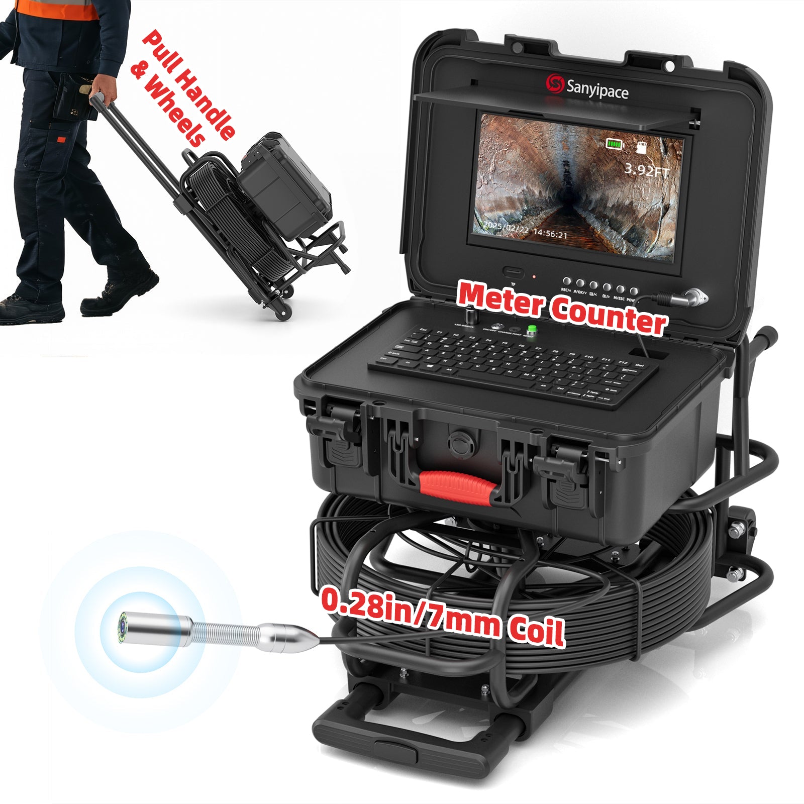 10-inch Sewer Camera with Easy Mobility Pull Handle & Wheels Drain Camera | S510DSRKM
