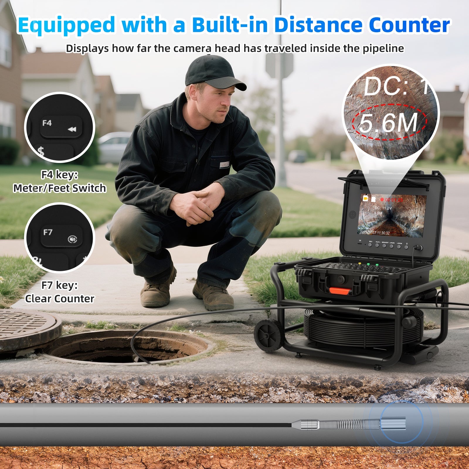 Sewer Camera with Easy Mobility Pull Handle & Wheels Plumbing Camera | S860DSTKM