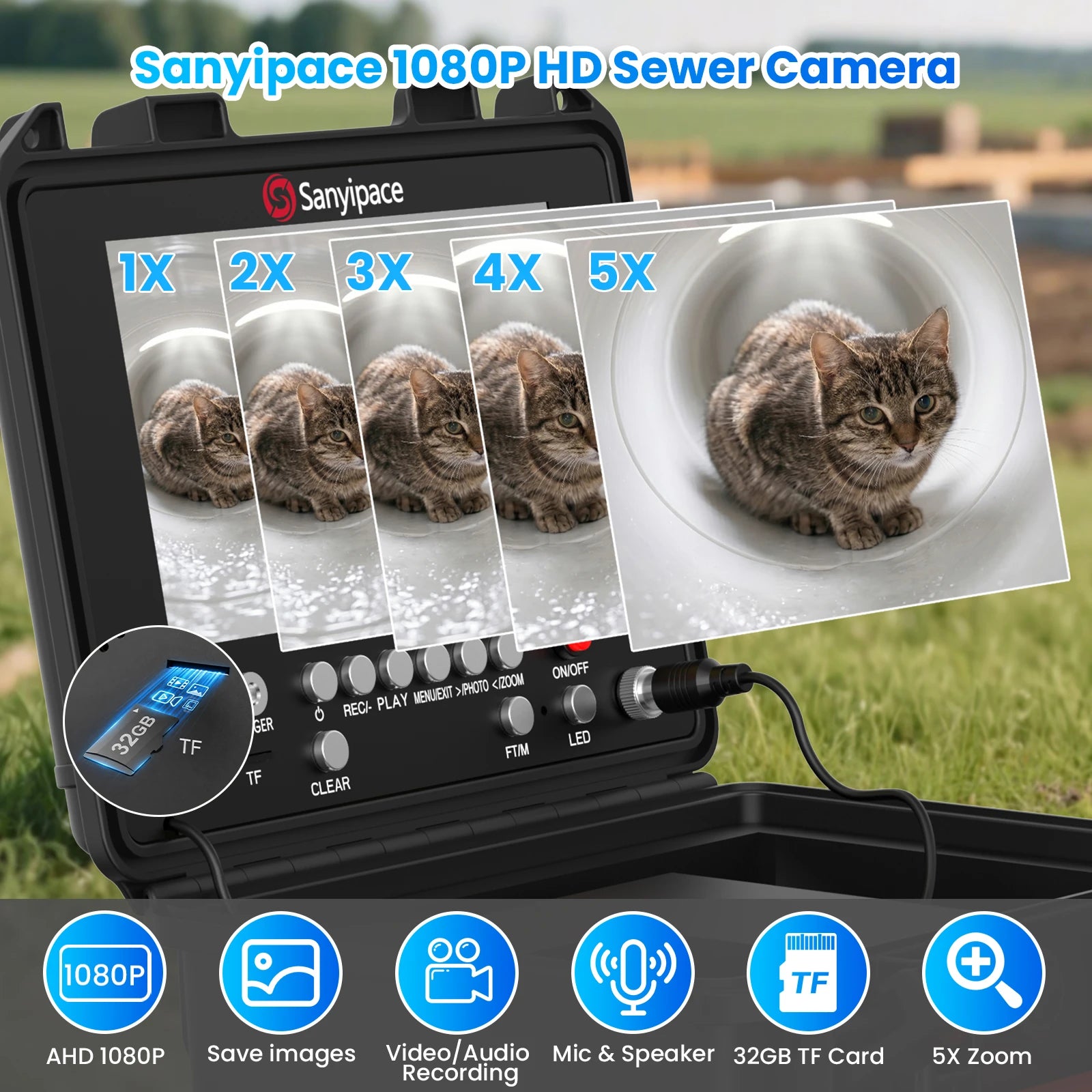 7MM Hard Cable Sewer Camera with 512Hz Sonde & Meter Counter | S880DSTKM