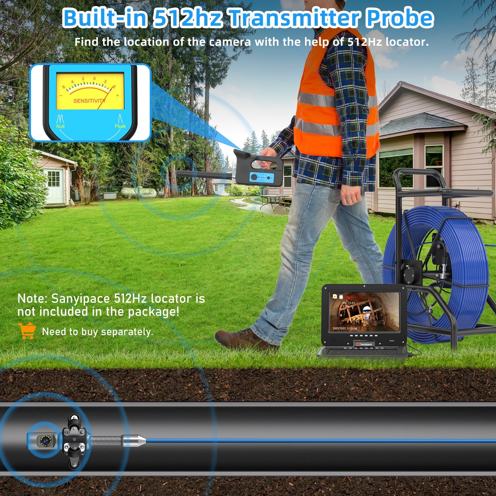 360° Rotating Stand Up Sewer Camera With 512Hz Transmitter | S810ASMKT360