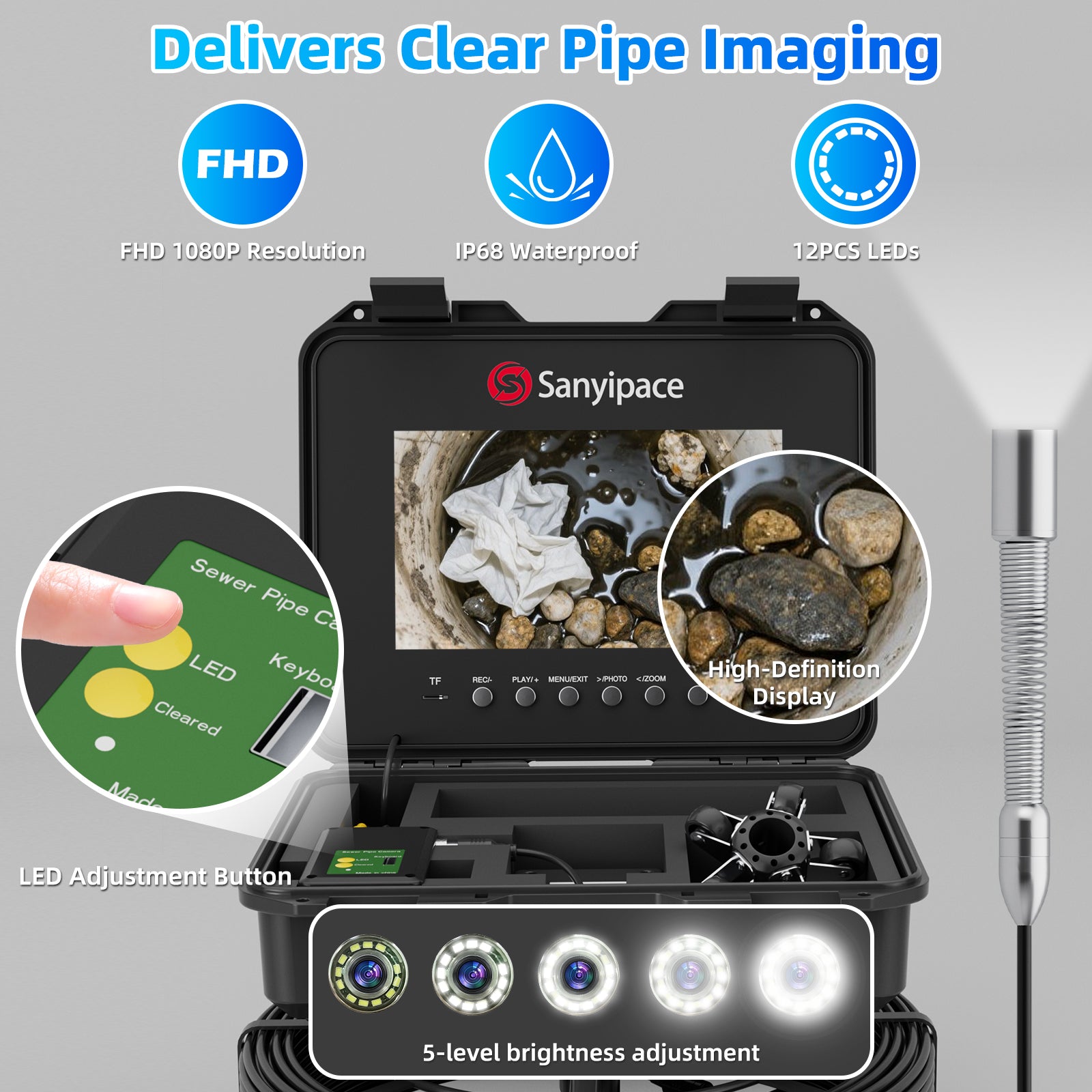 10-inch Plumbing Camera with Self-leveling & Meter Counter Sewer Camera | S840DSRTMS68