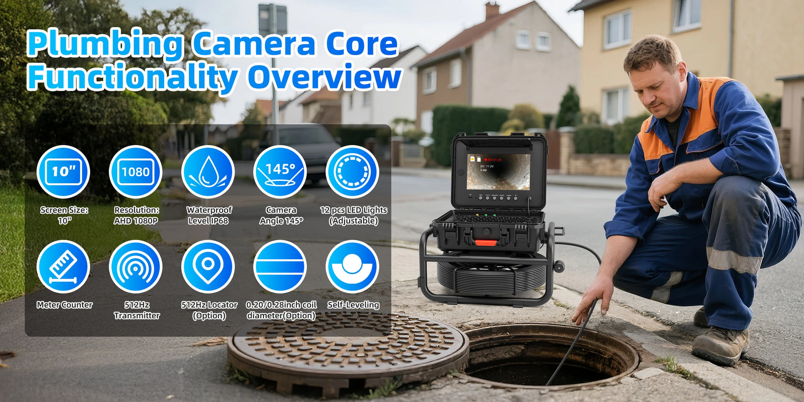 Sewer Inspection Camera with sonde and Locator & Meter Counter