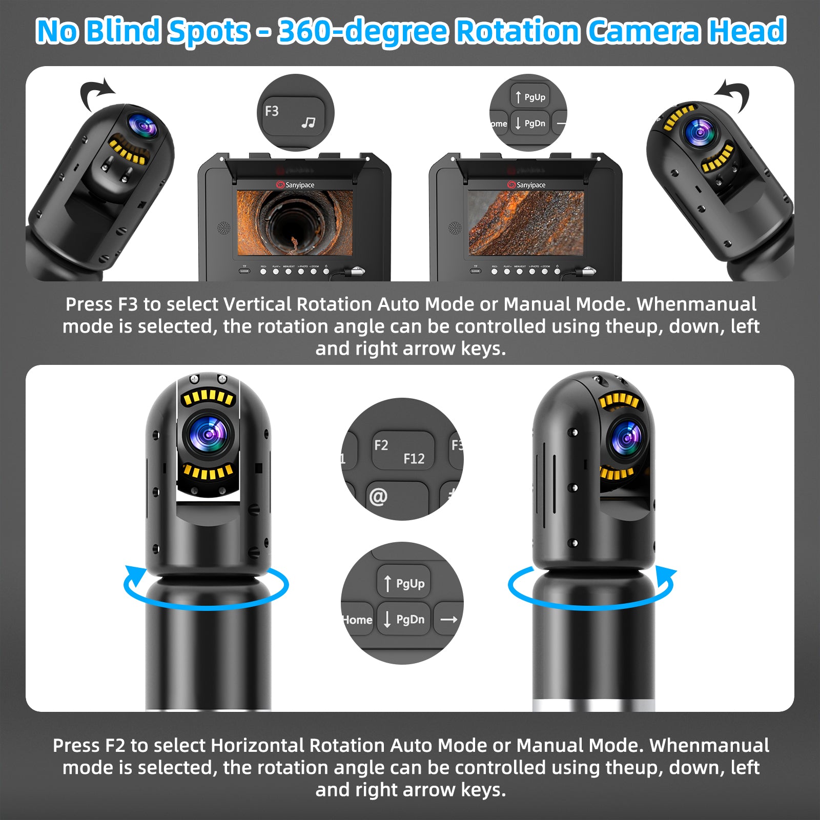 Plumbing Camera 360 Rotating, Sewer Camera Drain Camera with 9mm/11mm Coils  | S870DTKMC50 (Shipped within a week)