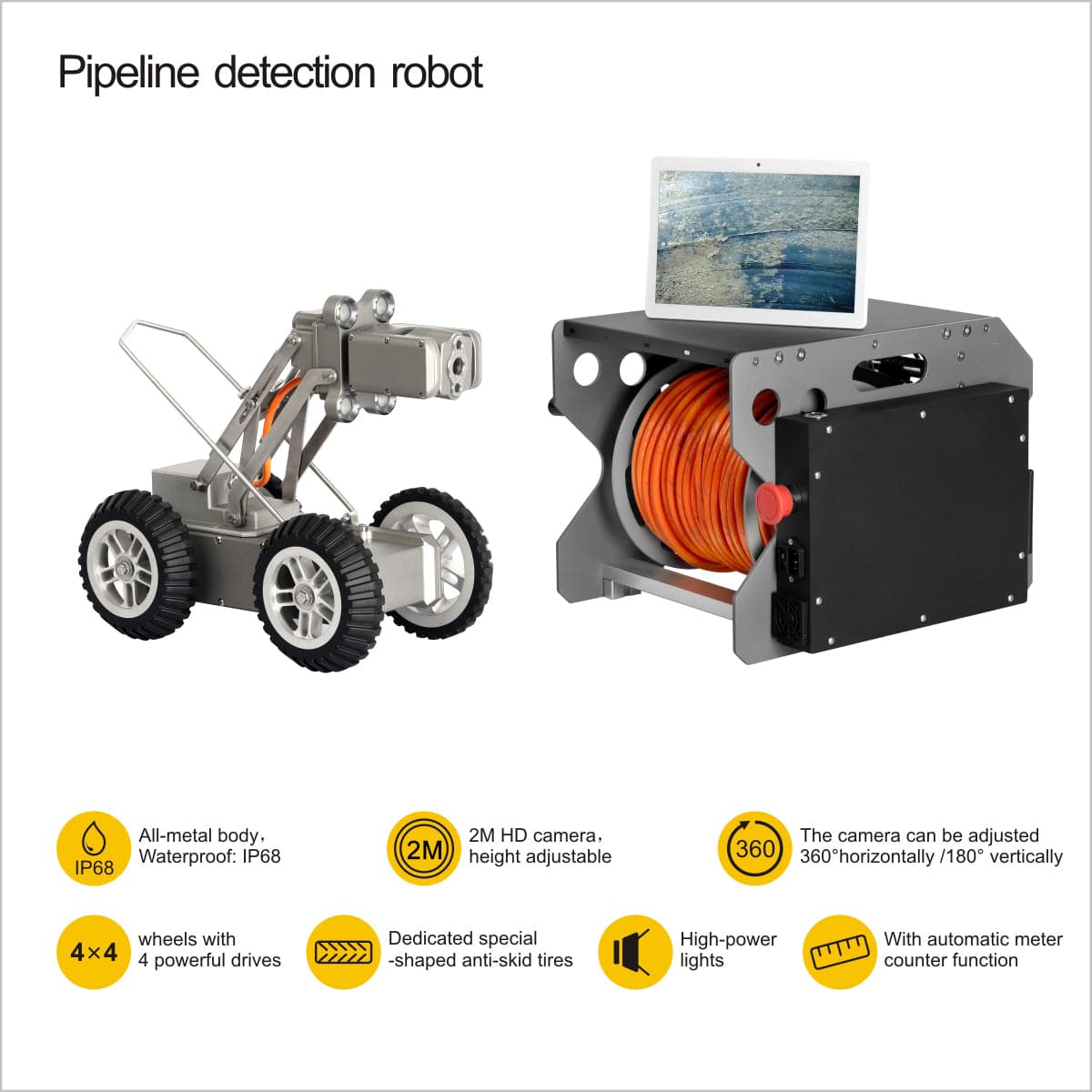 360 Rotation Endoscope Crawler Robot Sewer Camera | U99360