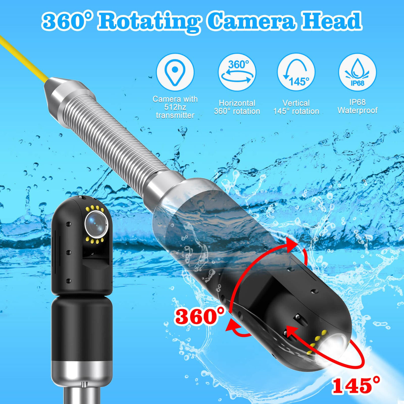 360 Rotating Pipe Camera Long Range 263ft - 525ft Sewer Camera | U88360