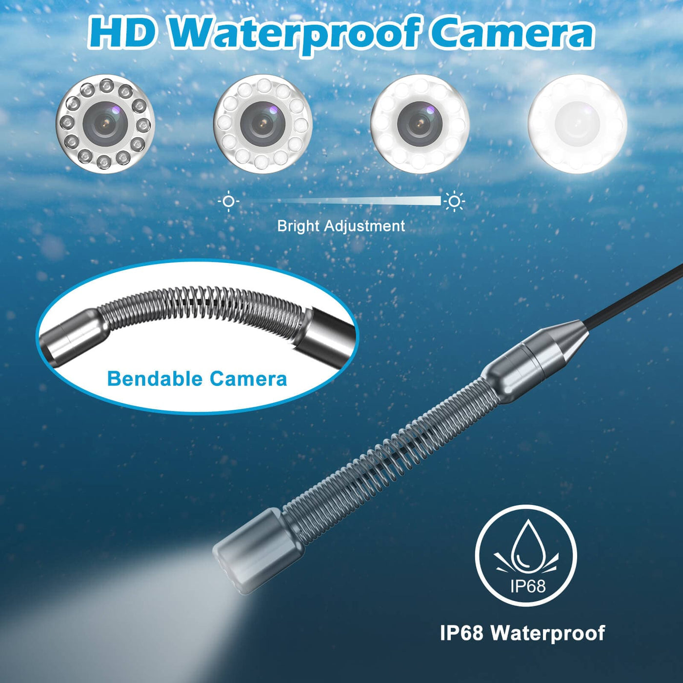 F927ADFB 7 Inch DVR Pipe Inspection Camera IP68 Waterproof Camera Head