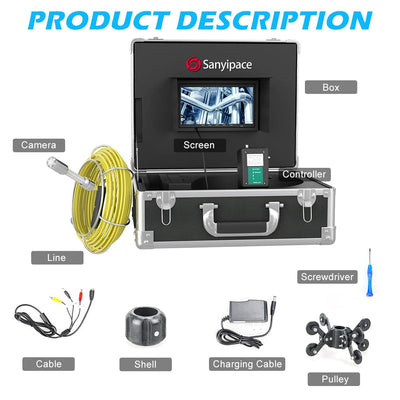 Caméra d'inspection de tuyaux DVR 7 pouces, câble souple | 9723D