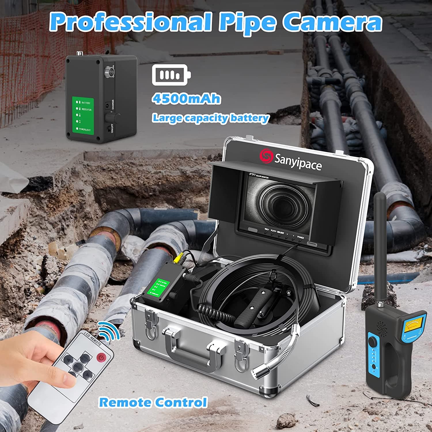 F929AD 9 inch DVR Sewer Camera with 512Hz Locator | SANYIPACE